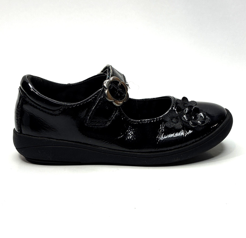 Stride Rite Girls Black Leather Mary Jane Dress Shoes Buckle Flower US 11.5M